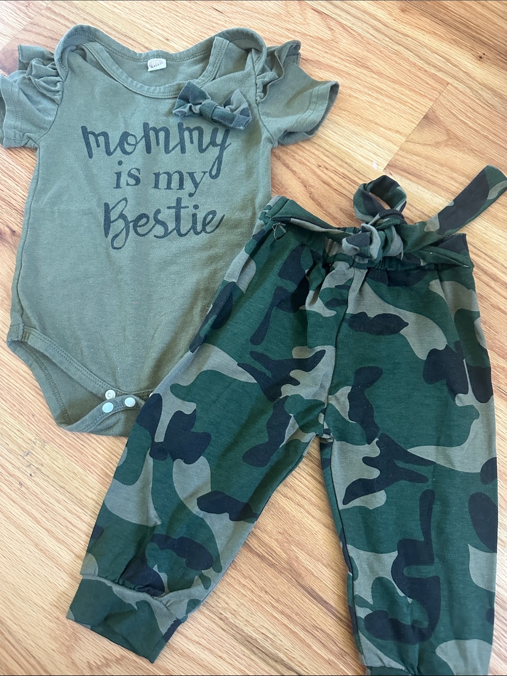 Amazon Olive Green Camo Joggers & Graphic Bodysuit Set